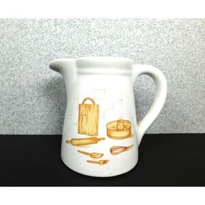 Vintage Vase Pitcher Country Kitchen Graphics White Ceramic Taiwan